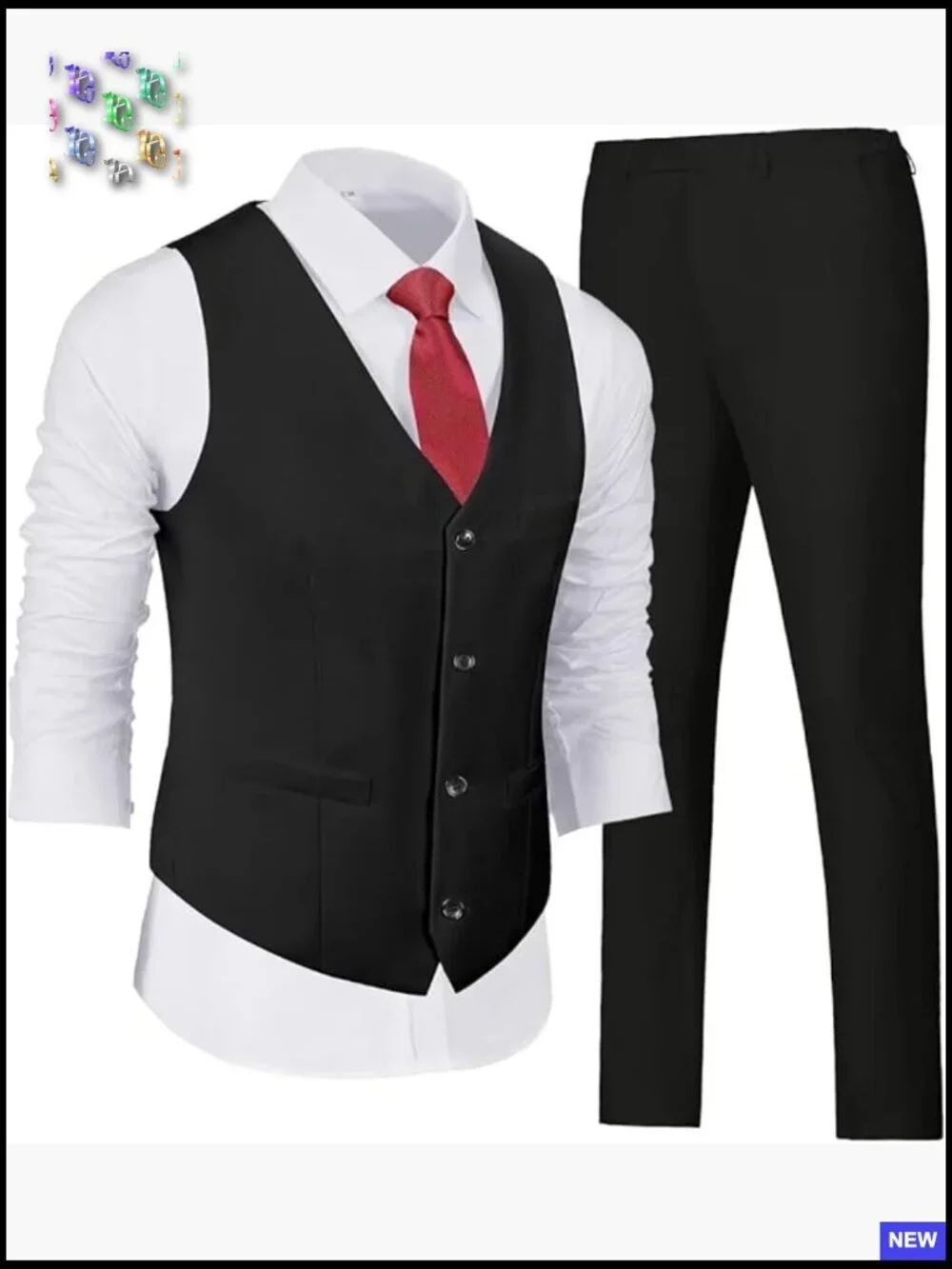 Slim Fit Suit Vest Pants Set Modern Formal Casual Business Wear Adjustable